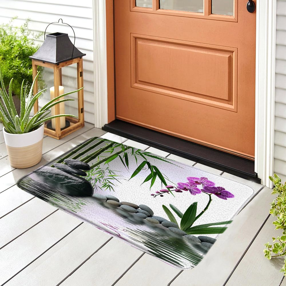 Amazon.com: WUASDCS Zen Bath Mat Green Bamboo Purple Orchid Floral