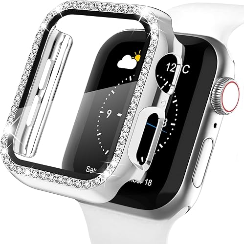Recoppa funda para Apple Watch con protector de pantalla con cristales brillantes y diamantes de imitación, ultrafina, funda con protección