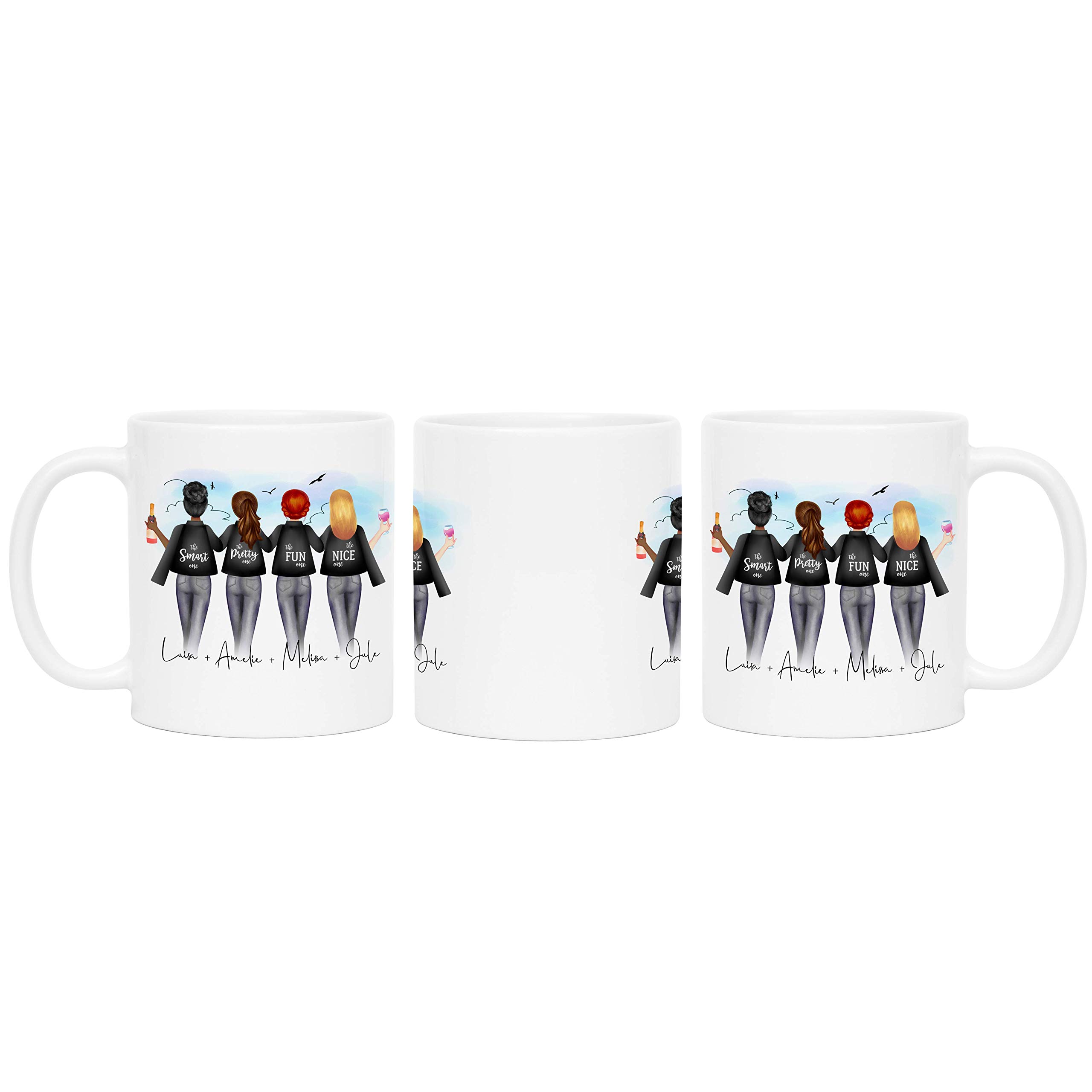 Personalisiert Tasse Für 4 Freundinnen – Keramikbecher 0,3 L Mit Individuellem Namen, Frisur & Getränk