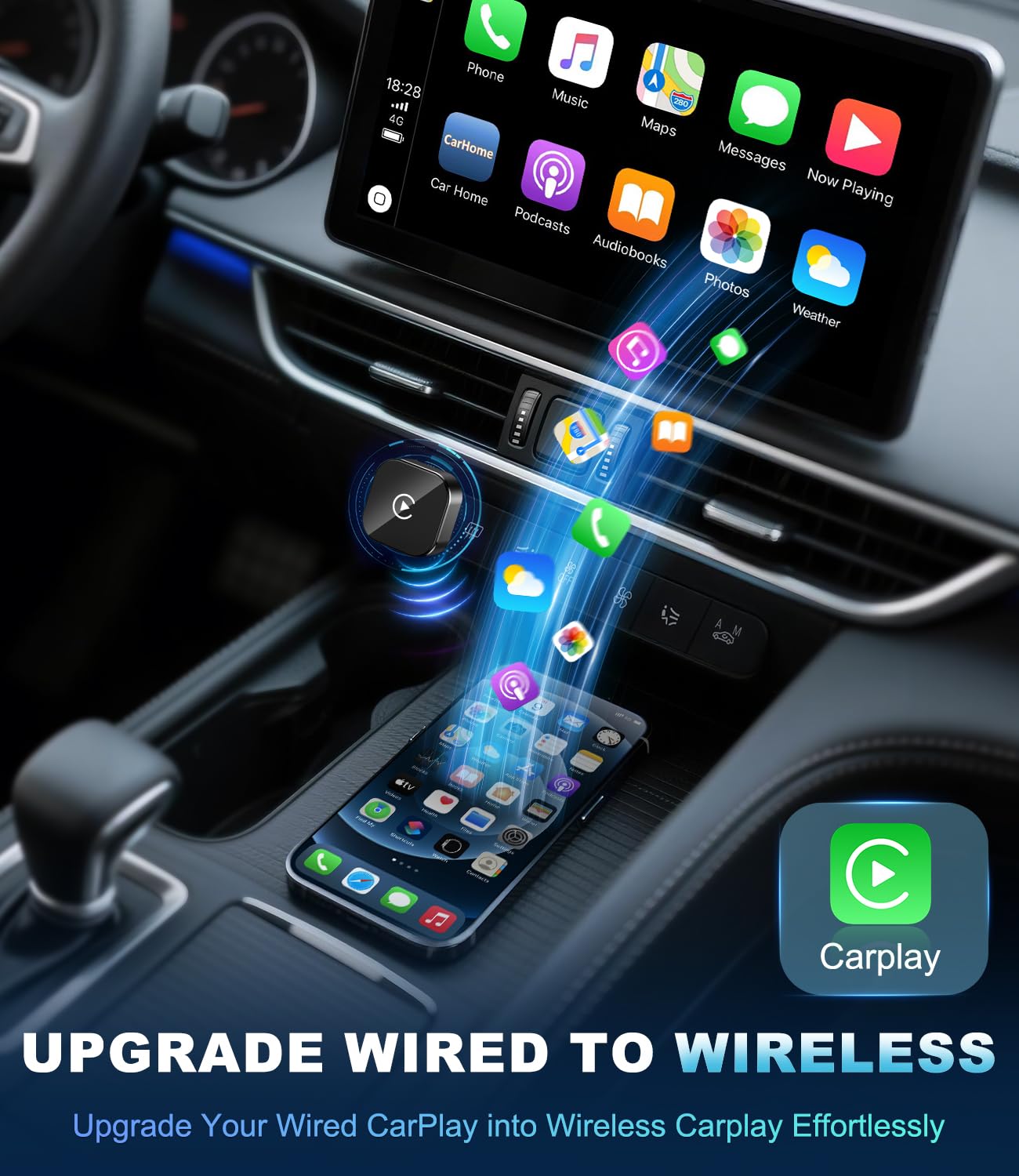 Adaptador inalámbrico CarPlay para Apple 2026, adaptador inalámbrico de Car Play, Plug & Play, USB-A, Mini y estable adaptador inalámbrico Car Play compatible con Apple iOS 10+ y coches con