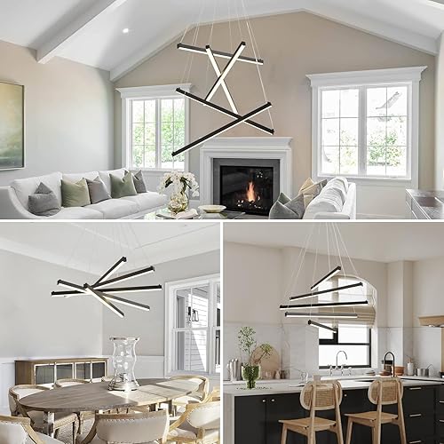 Miniatura 2 de HONGREN Candelabros modernos para comedor, lámpara colgante lineal LED plateada, 7 luces de luz diurna, 6000 K, 23.62 pulgadas, iluminación colgante