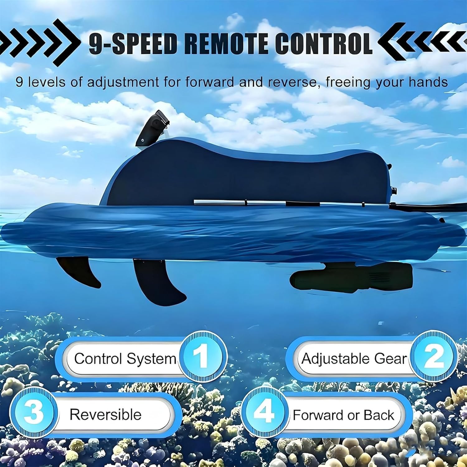 Bateau gonflable motorisé pliable 2 en 1, propulseur de plongée submersible à vitesse réglable, équipement auxiliaire aquatique polyvalent pour le surf et l'exploration sous-marine