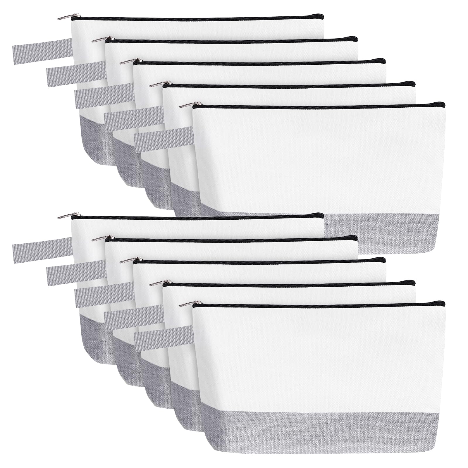 Sinzip 10 Pieces Cotton Canvas Makeup Bag with Bottom and Strap, Multi-Purpose Cosmetic Bag with Zipper Travel Toiletry Pouch, Blank DIY Craft Bag (