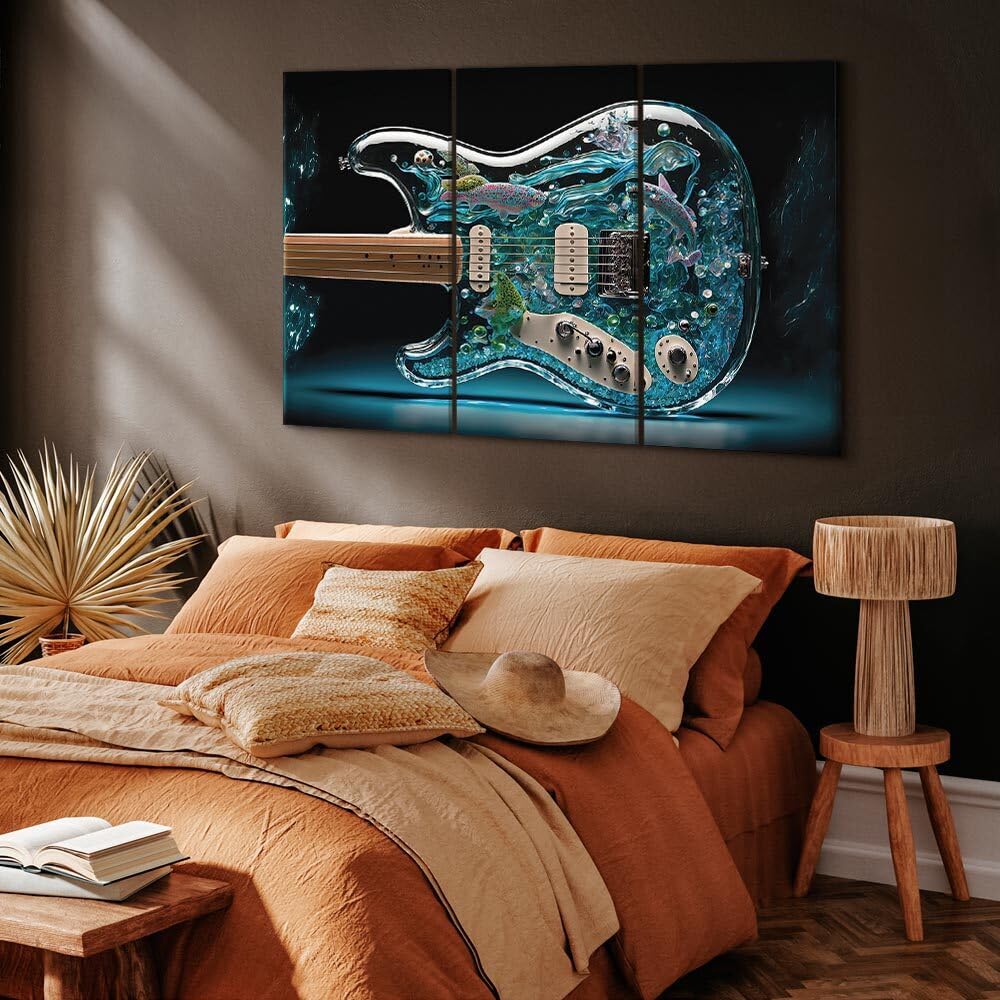 decomonkey Akustikbild Gitarre 120x80 cm 3 Teilig Leinwand Modern Bilder | Wandbilder XXL, Schallschlucker, Schallschutz, Akustikdämmung, Wandbild, Deko, Abstrakte, Aquarium, Fisch