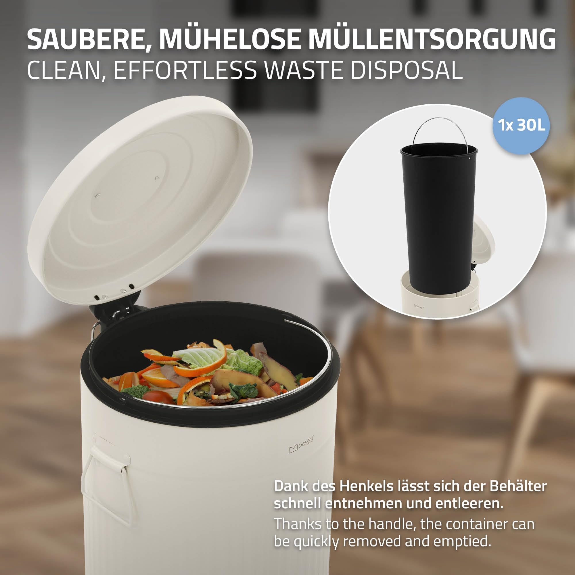 ML-Design Poubelle de Cuisine 30L à Pédale Fermeture Douce et Seau Amovible
