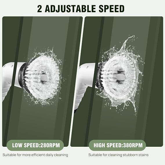 Electric Spin Scrubber, IPX7 Waterproof Bathroom Cleaning Brush, Shower Scrubber with Long Handle & 2 Speed, Cordless Electric Cleaning Brush with 9 Replaceable Brush Heads for Tub Shower Tile Floor