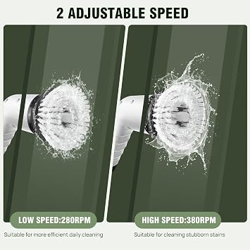 Electric Spin Scrubber, IPX7 Waterproof Bathroom Cleaning Brush, Shower Scrubber with Long Handle & 2 Speed, Cordless Electric Cleaning Brush with 9 Replaceable Brush Heads for Tub Shower Tile Floor