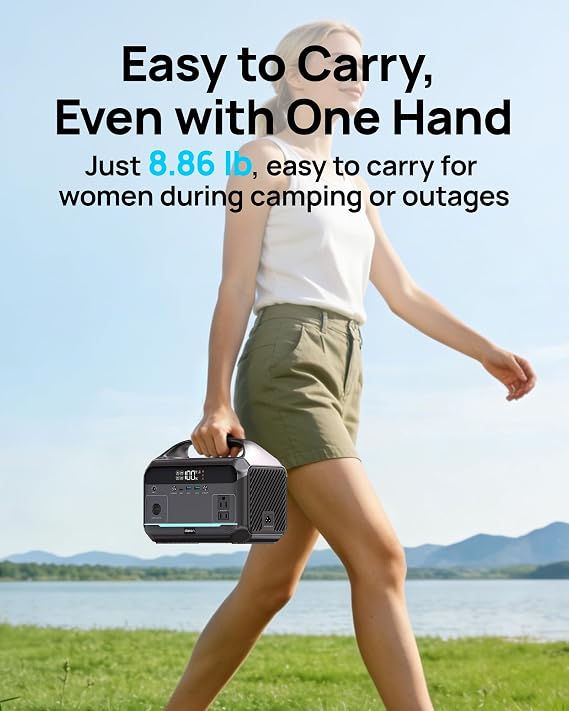 Portable Power Station 600W, 288Wh Solar Generator LiFePO4 Battery Backup, Power Bank with AC Outlet 110V, PD 100W Output Fast Charging for Home Use, Emergency, RV & Camping Essentials (1200W Surge)