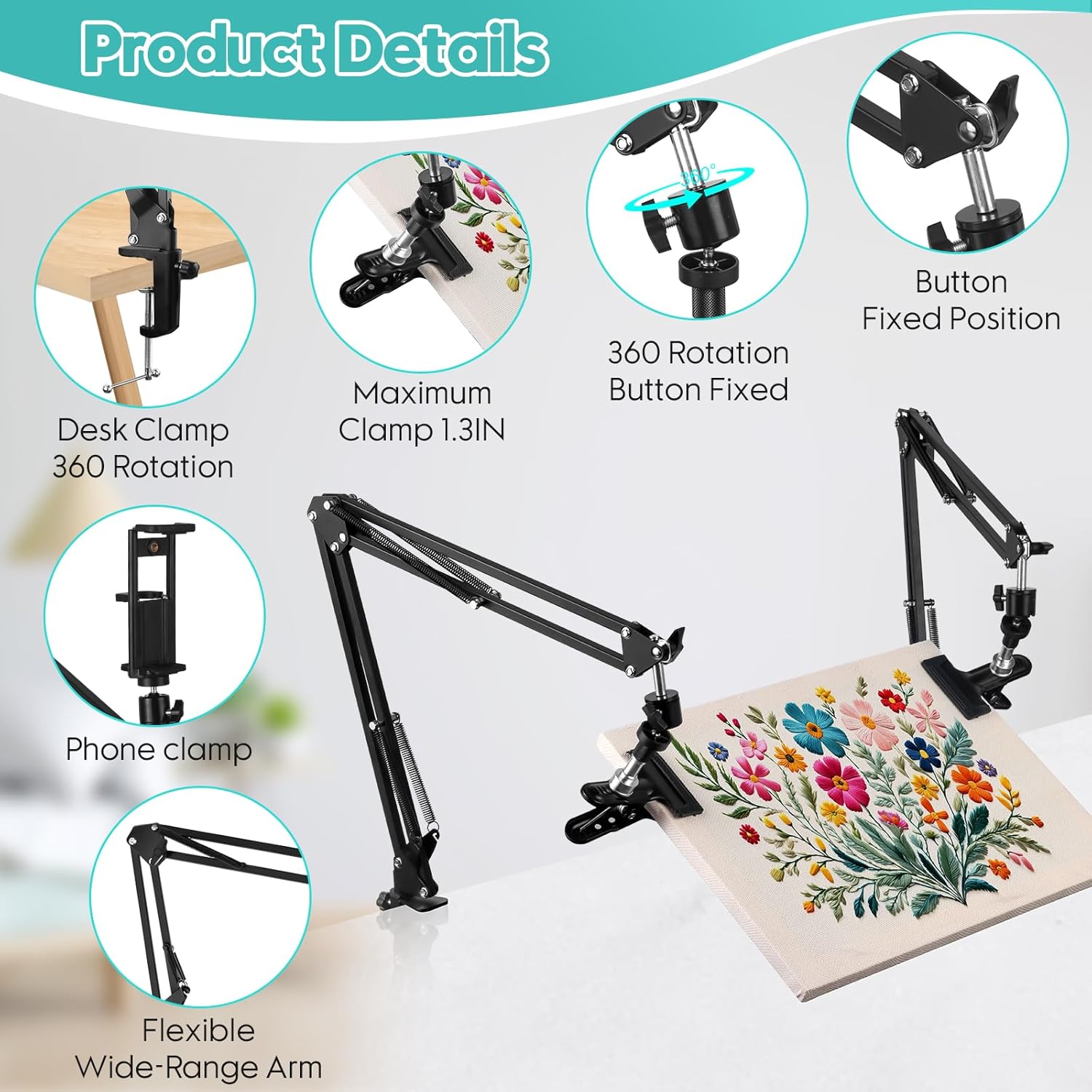 2Pcs Embroidery Hoop Holder Stand Embroidery Holder Stand Lap Adjustable Embroidery Stand Suitable for Large-Scale Creation or Share with Friend and Family(Black)