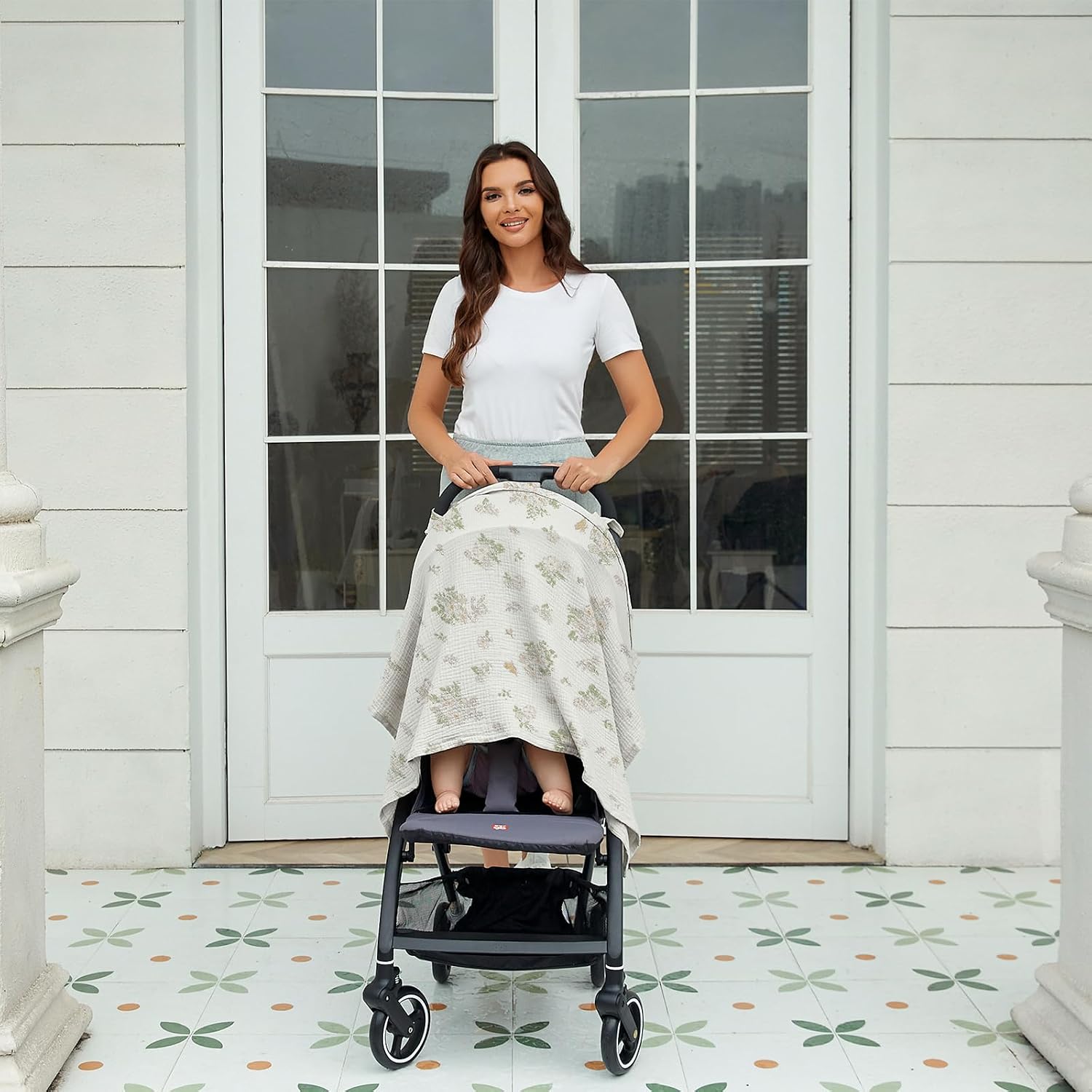 Muslin Nursing Cover for Baby Breastfeeding, Breathable 100% Cotton Breastfeeding Cover with Rigid Hoop for Mother Nursing Apron (Floral Love)