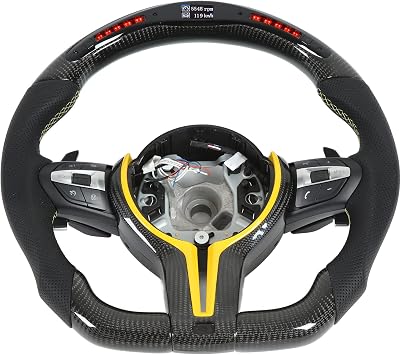 Carbon Fiber LED Display Lights Steering Wheel Replacement for F20 F22 F30 F32 F15 F16 M Sport Carbon Fiber LED Steering WheelLED WheelLED Performance WheelFlat