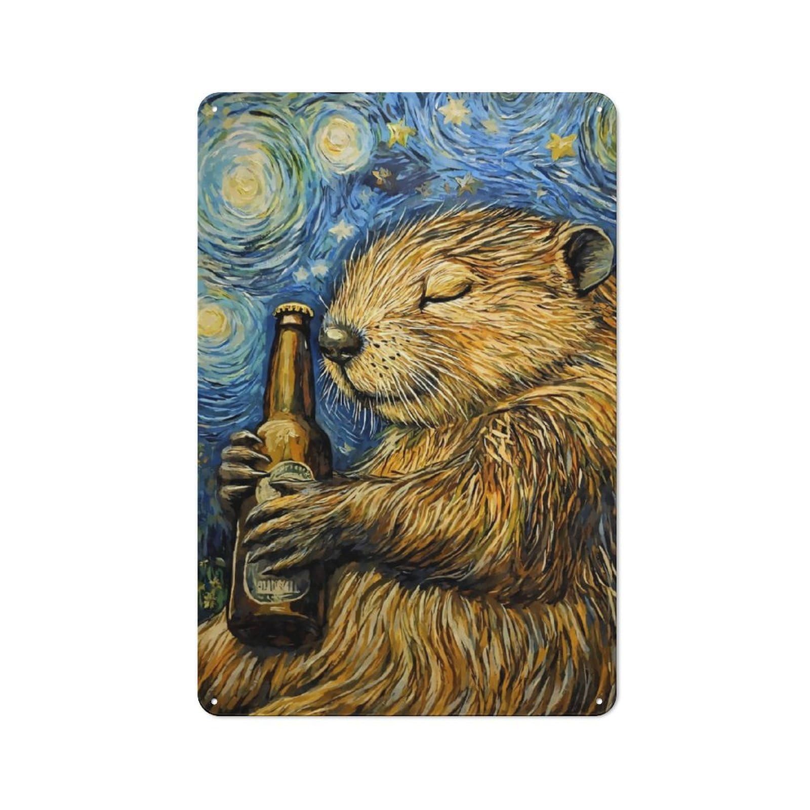Junmoney Beaver Beer In Starry Night Retro-Style Tin Sign 30X20cm For Dining Room Or Kitchen, For Kitchen Wall Decor Lovers