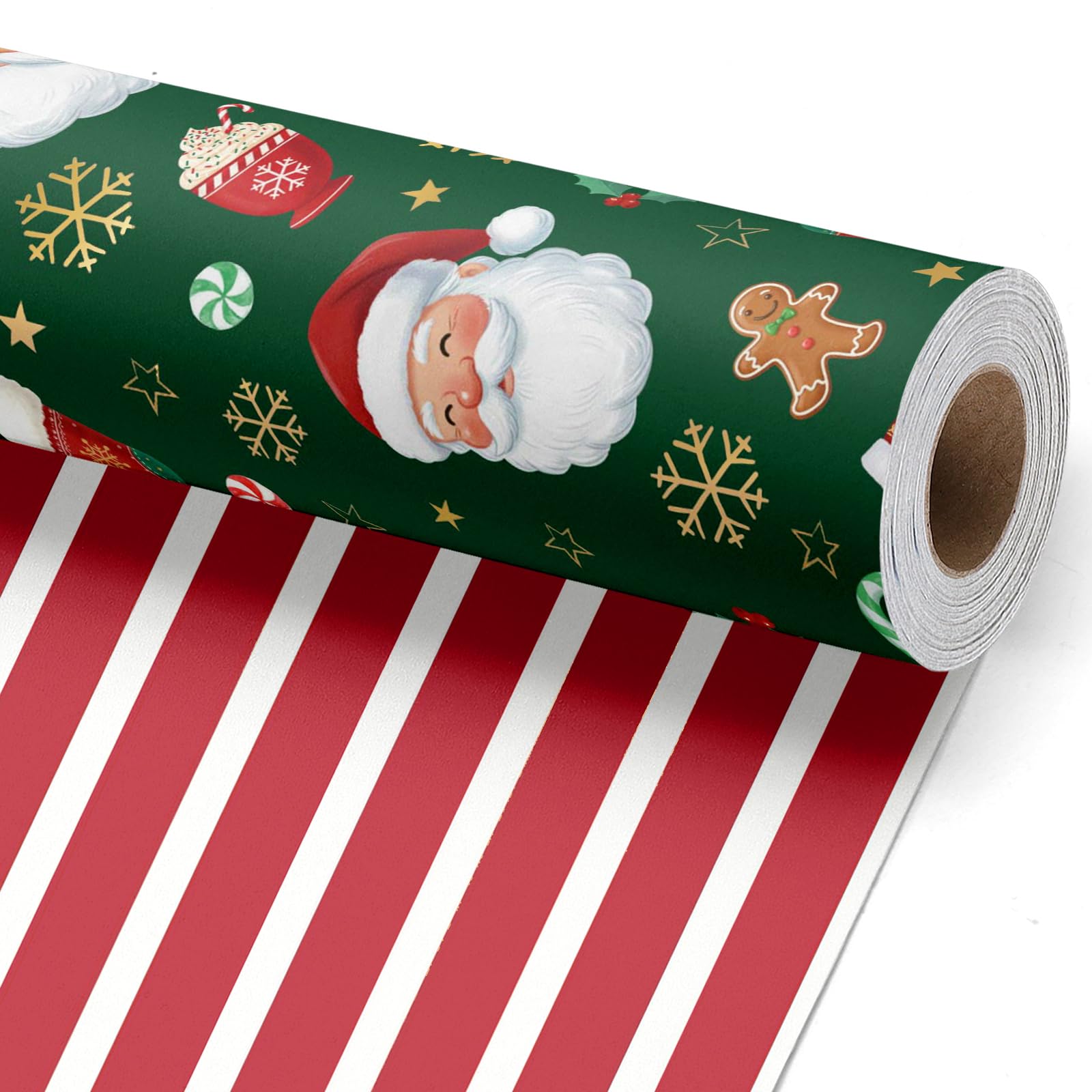 BIOBROWN Gingerbread Santa Christmas Wrapping Paper Roll, 43cm x 10m