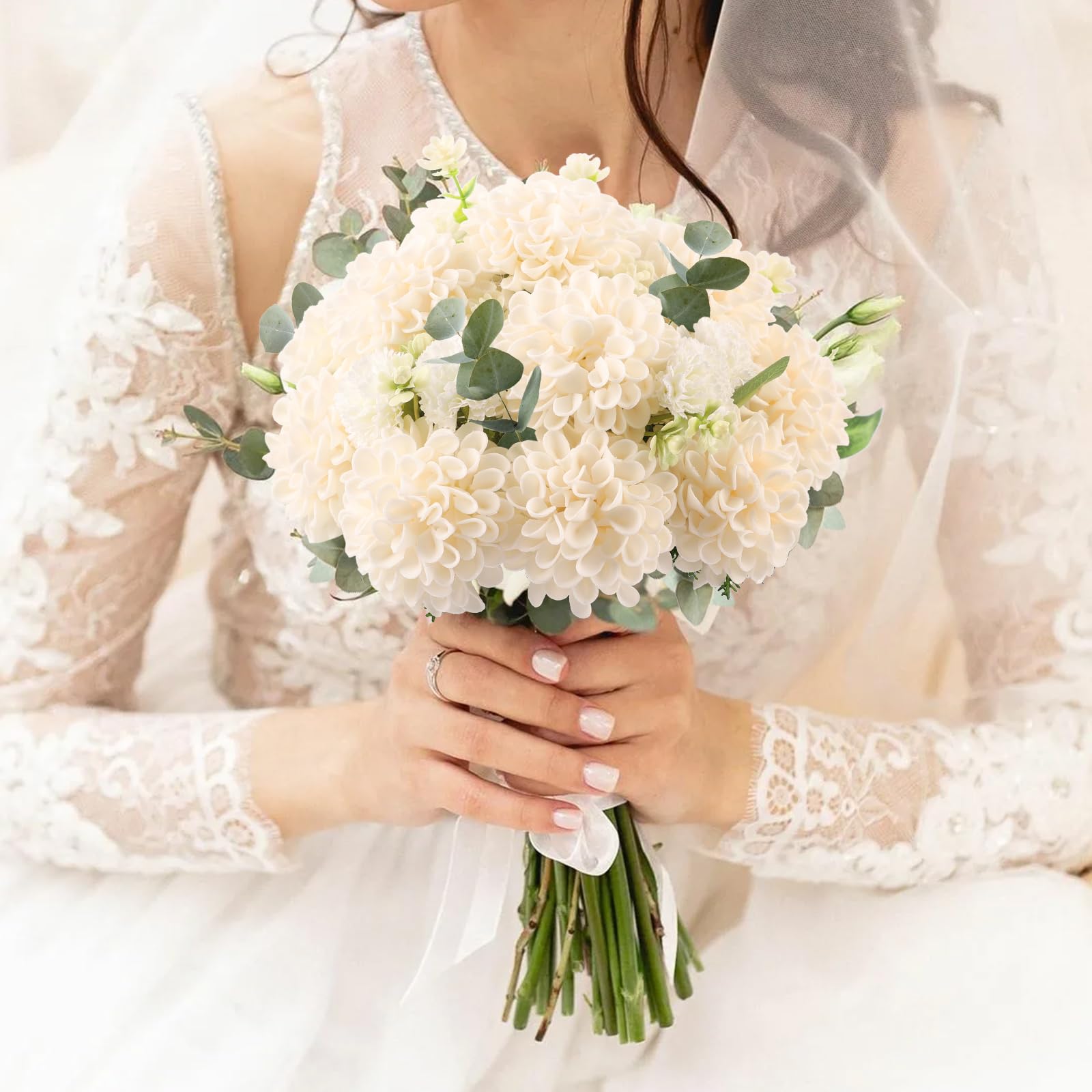 N&T NIETING Artificial Flowers 20pcs Fake Dahlia Flowers with Leaves and Stems - Image 4