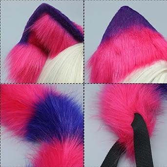 Cat Ear Headband and Furry Long Tail Costume Accessories Set for Animal Cosplay Dress up Halloween Parties Mardi Gras