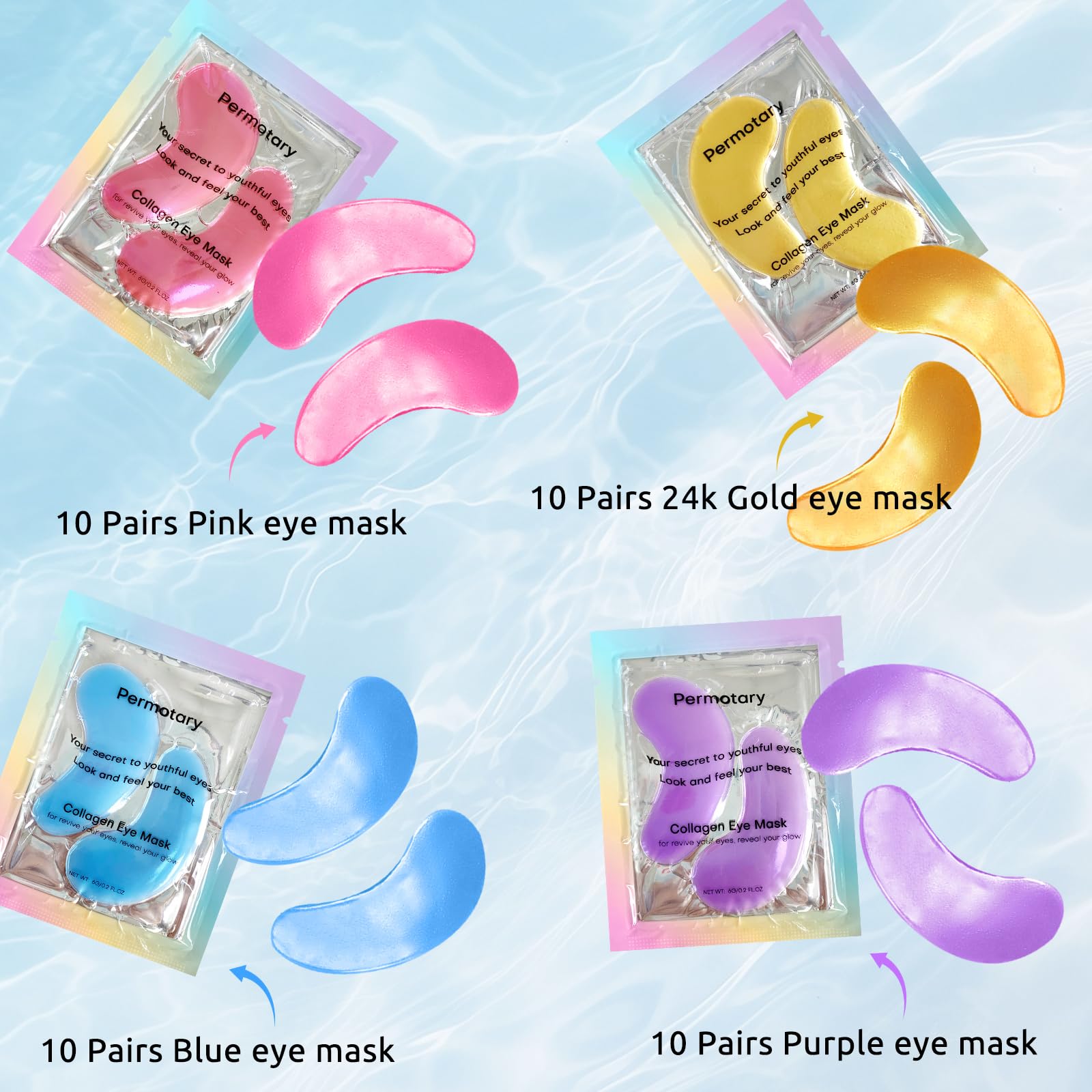 40 pares de parches debajo de los ojos para ojeras, ojos hinchados, arrugas, máscara de ojos de cristal de colágeno con ácido hialurónico, bolsas debajo de los ojos tratamiento para el 6