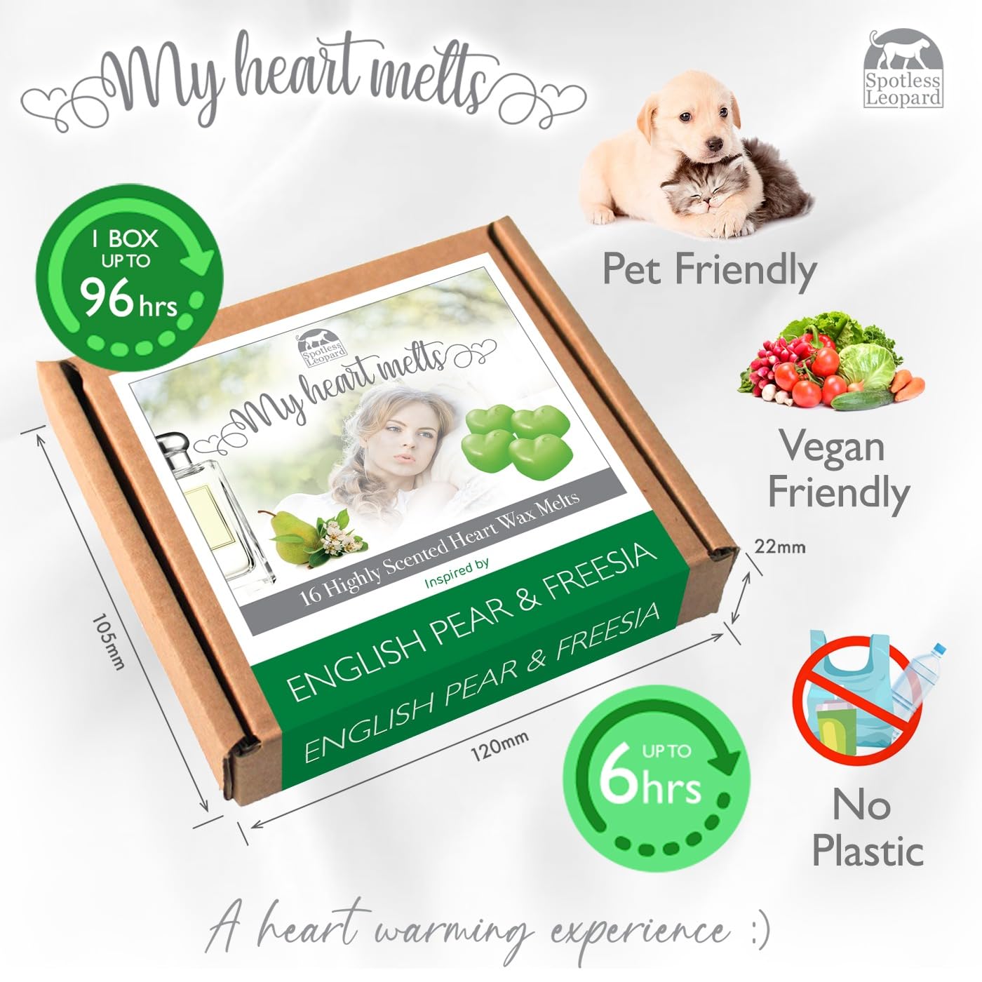 English Pear & Freesia Wax Melts: 16 x 5g Heart Shaped, Vibrant Green, Small - Image 4