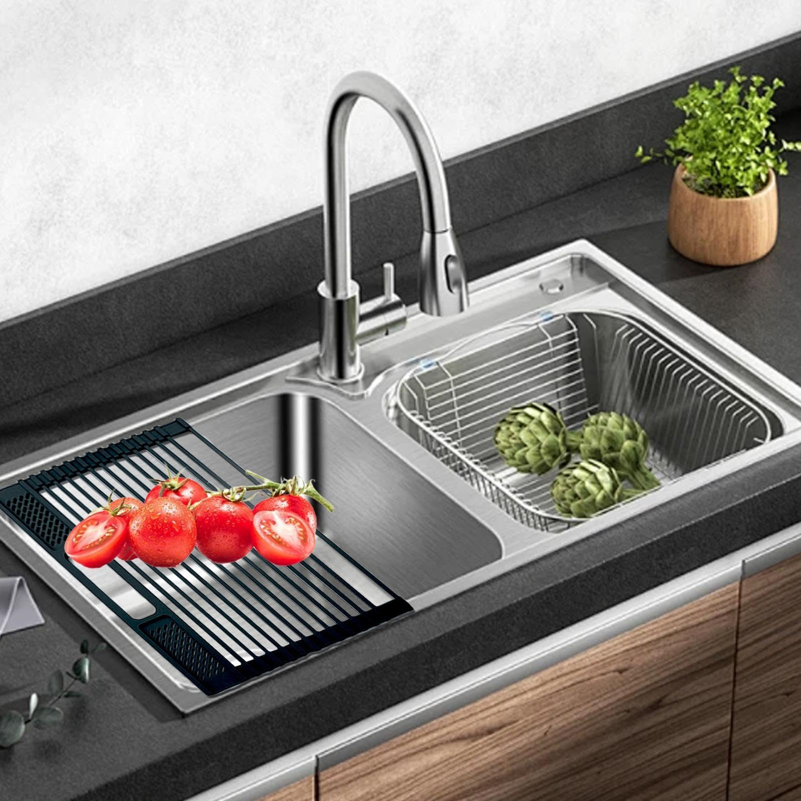 Scolapiatti arrotolabili, scolapiatti per lavello arrotolabile | supporto per piatti - scolapiatti sopra il lavello, scolapiatti arrotolabili da cucina, supporto per lavello