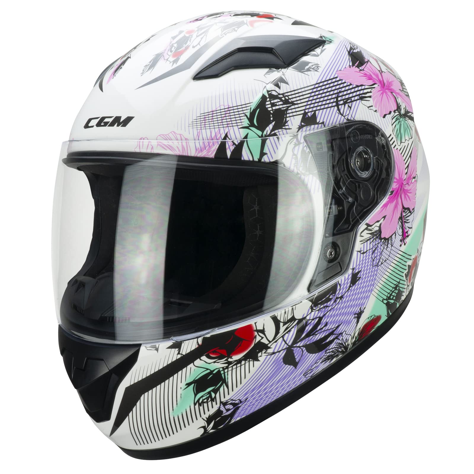 CGM Casco bambino junior full face, 265S LUCKY MUSIC, Bianco Rosa,YL (51-52cm)