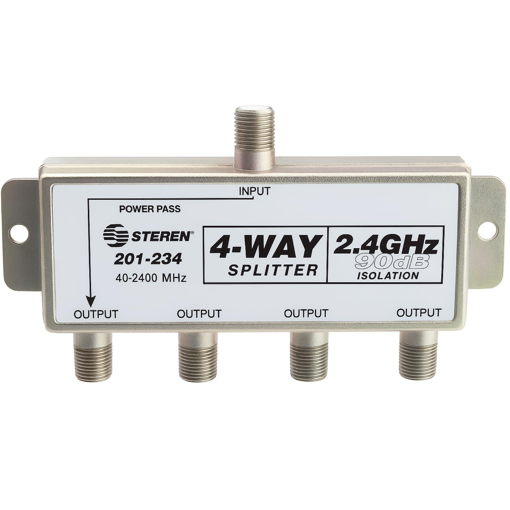 STEREN 4-Way 2.4GHz 90dB 1 Port Power Pass DC Passing On One Port F-Pin Coaxial Splitter [201-234]