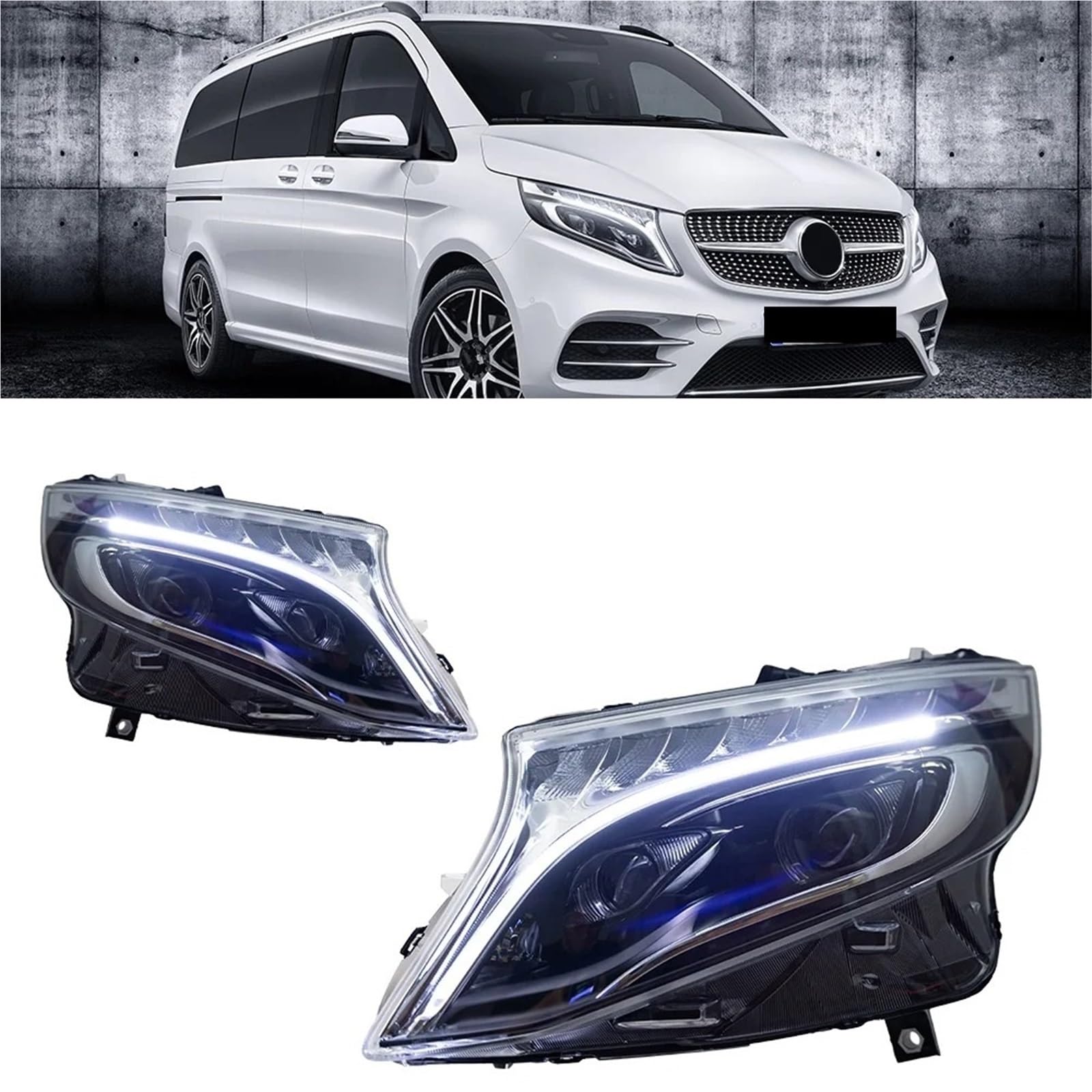 Faro Coche Faro Delantero LED Para Coche, Proyector DRL Dinámico Para Benz Para Vito 2013 2014 2015 2016 2017 2018 2019 W447 Faros Delanteros(For Left Hand Drive)