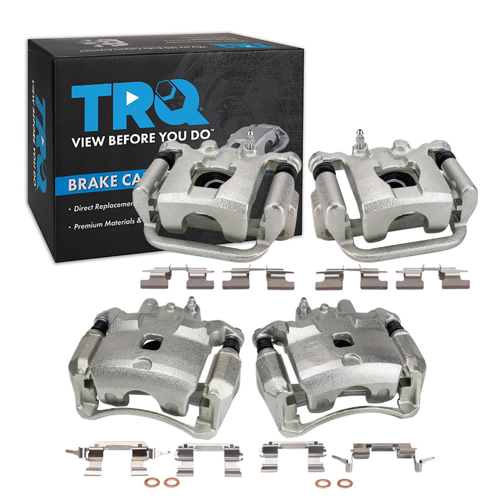 TRQ Front and Rear Brake Caliper Set Zinc Coated Brackets Hardware Compatible with 2007-2011 Nissan Sentra