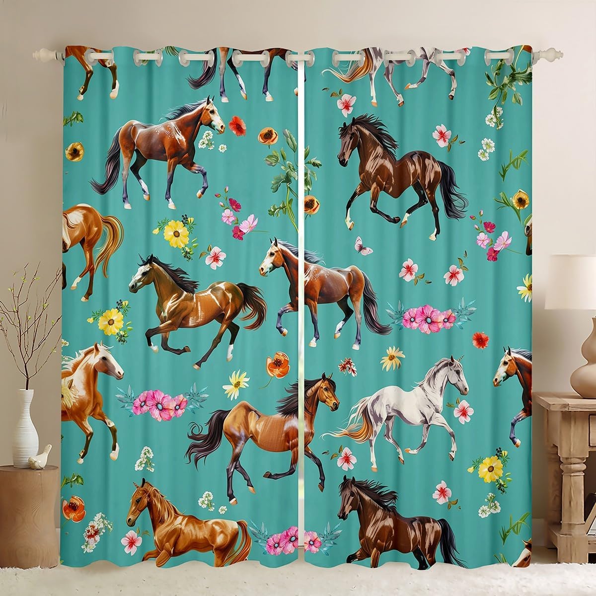 Feelyou Highland Cow Darkening Drapes Girls Cute Highland Cattle Blackout Curtains Pink Floral Western Cow Bull Curtains Bedroom Living Room Window Treatments Funny Farmhouse (2 Panels, 38 x 54 Inch)