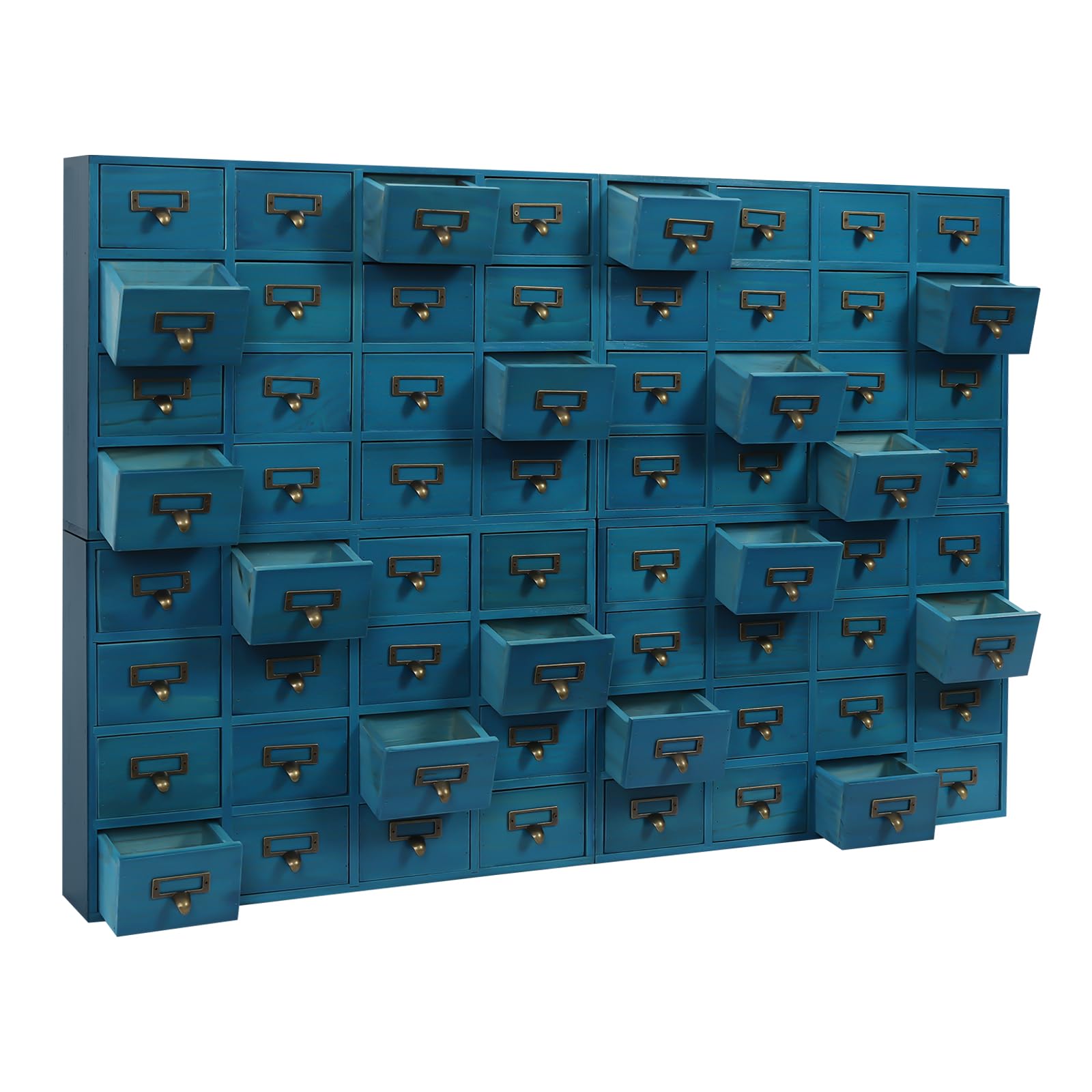 Organizador de Literatura Vintage de Madera con 16 cajones para Guardar Cartas, Papeles y revistas (64 cajones/Azul)