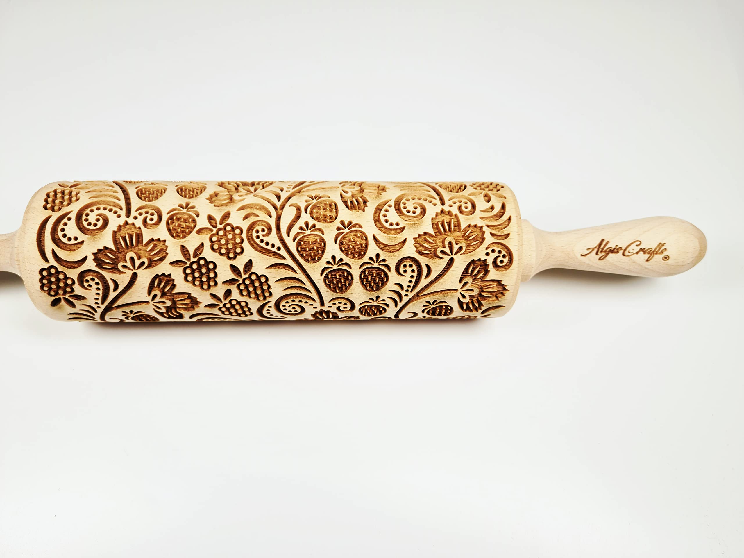 STRAWBERRY Embossing Rolling Pin. Engraved Wooden Dough Roller for Embossed Cookies or Pottery. Rolling Pins by Algis Crafts - Image 2