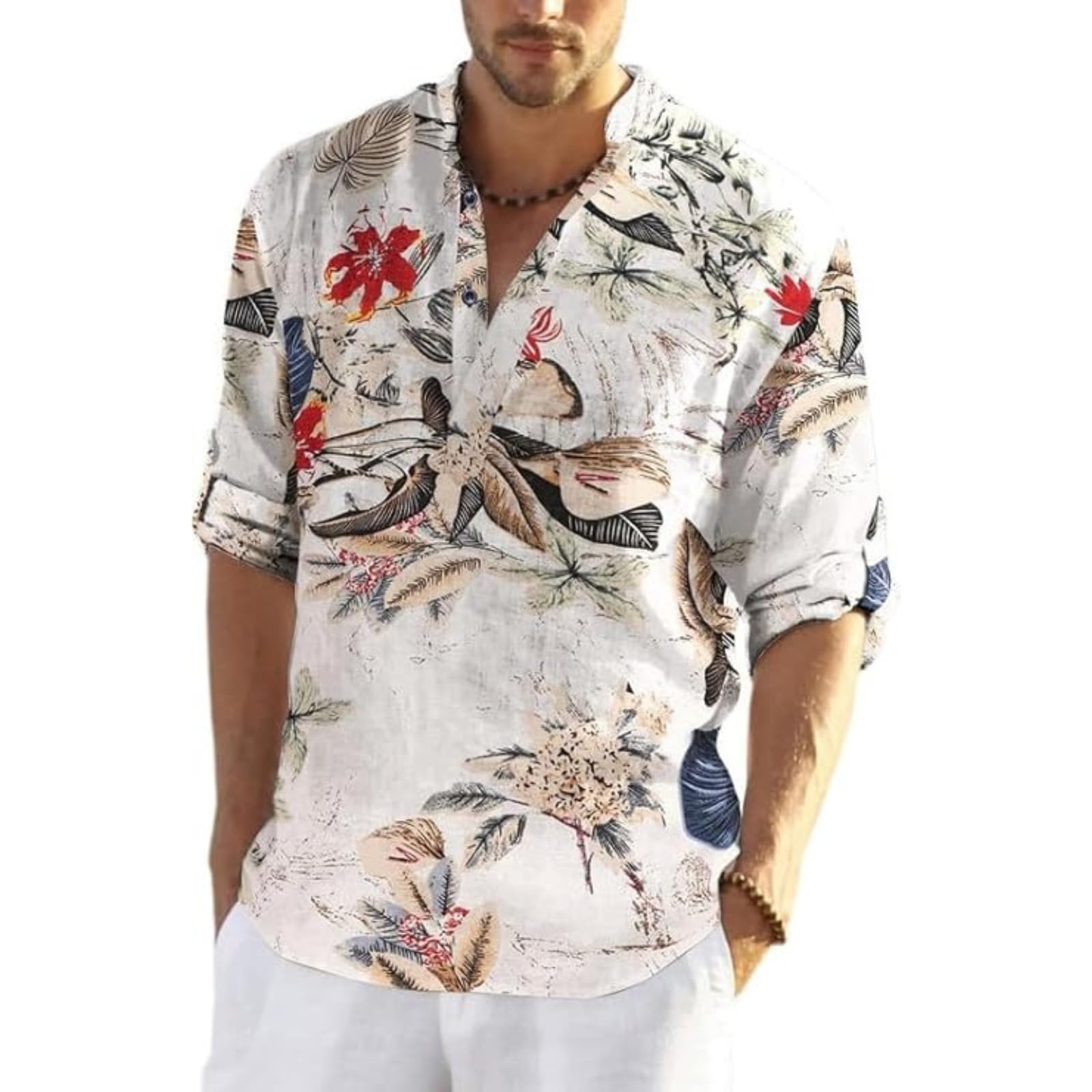 Men's Cotton Blend Full Sleeve Printed Short Kurta with Mandarin Collar Crafted from a Premium Cotton Blend