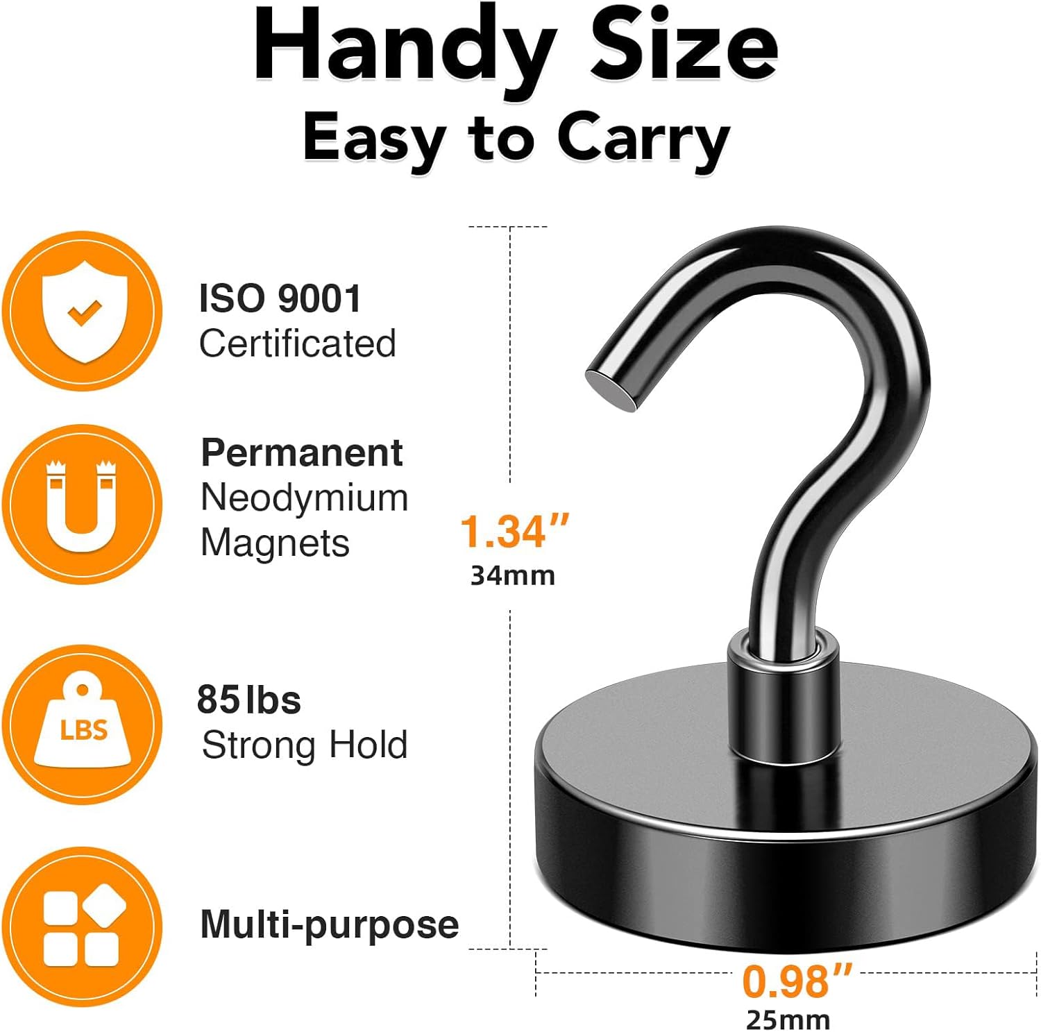 MIKEDE Black Magnetic Hooks, 85Lbs Heavy Duty Earth Magnets with Hooks for Cruise Cabin, Strong Magnet Hooks for Hanging, Super Metal Magnetic Hanger for Grill, Fridge, Kitchen - Pack of 10 - Image 4