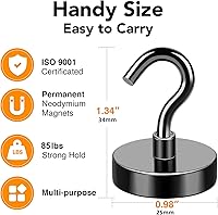 Vista 4 de MIKEDE, ganchos magnéticos, ganchos de imanes de neodimio de alta resistencia de +85 libras, ganchos magnéticos negros para nevera, ganchos