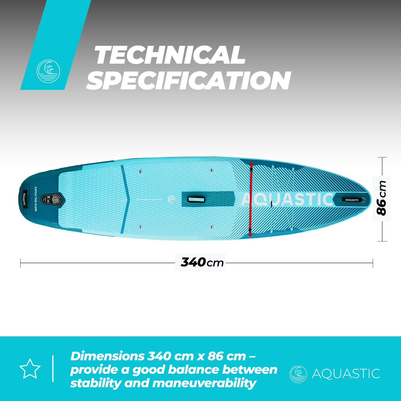 AQUASTIC Perth Pro 11'2" Allround SUP Drop Stitch Lite Board, pianka 5 mm, zestaw z regulowanym wiosłem 2 w 1, balast, siedzisko kajakowe, 2-drożna pompa i plecak do noszenia