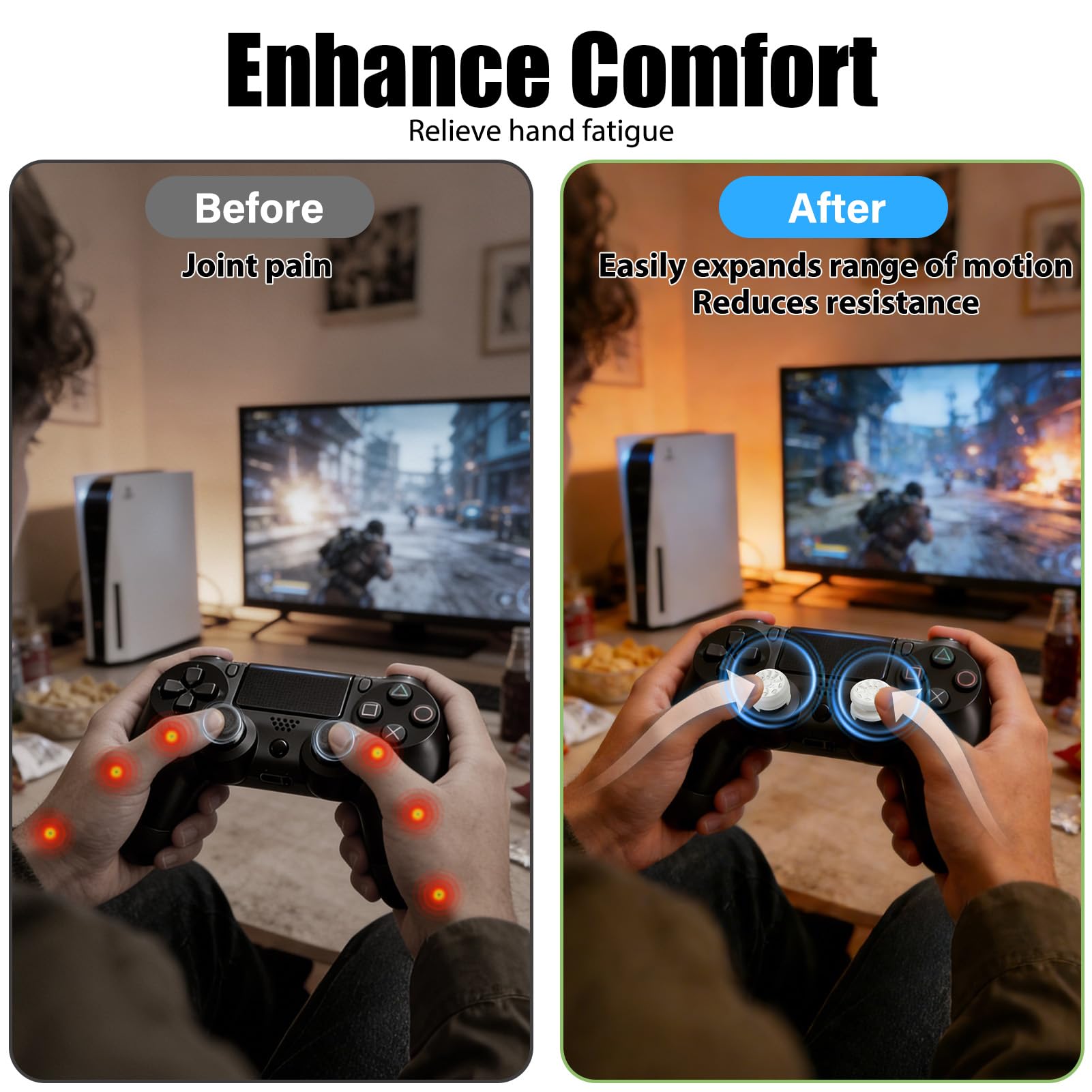 FPS White Thumb Grips for PS4 PS5 Controller, Performance Silicone Thumbsticks High-Rise & Mid-Rise for Playstation 4 Playstation 5 Joystick Grips Thumb Stick Caps to Improve Accuracy Comfort 2Pcs — view 4