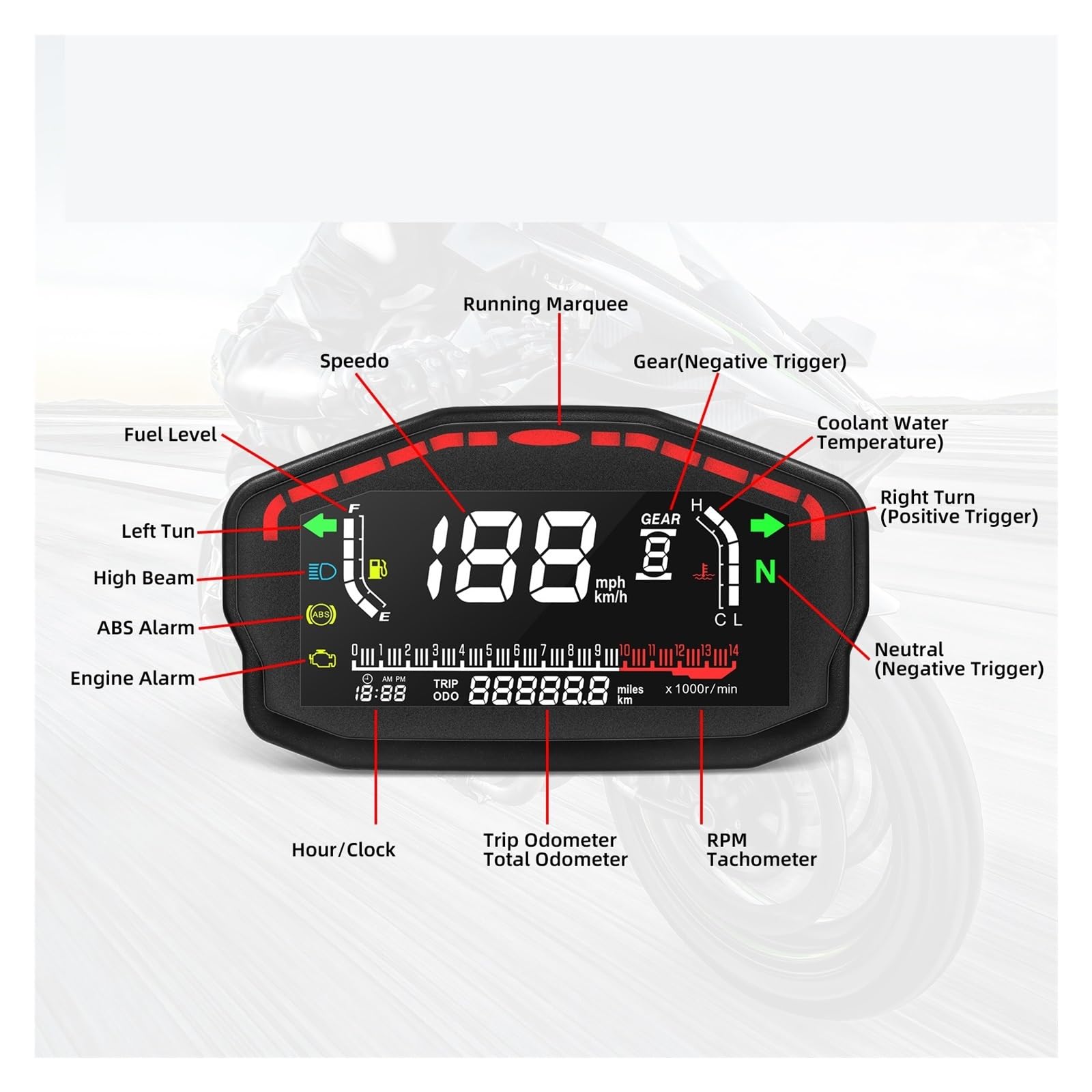 Contagiri contachilometri Tachimetro LED Per Moto Contachilometri Digitale Velocità Temperatura Misuratore Di Livello Carburante Indicatore Moto Per Per