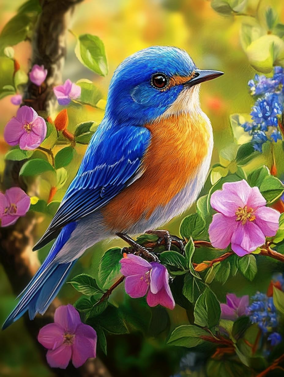 5D Eastern Bluebird Diamond Art 12x16 Inch Full Drill Diamond Painting Kits for Adults & Beginners - DIY Art Crafts for Relaxation and Home Wall Decor 125A