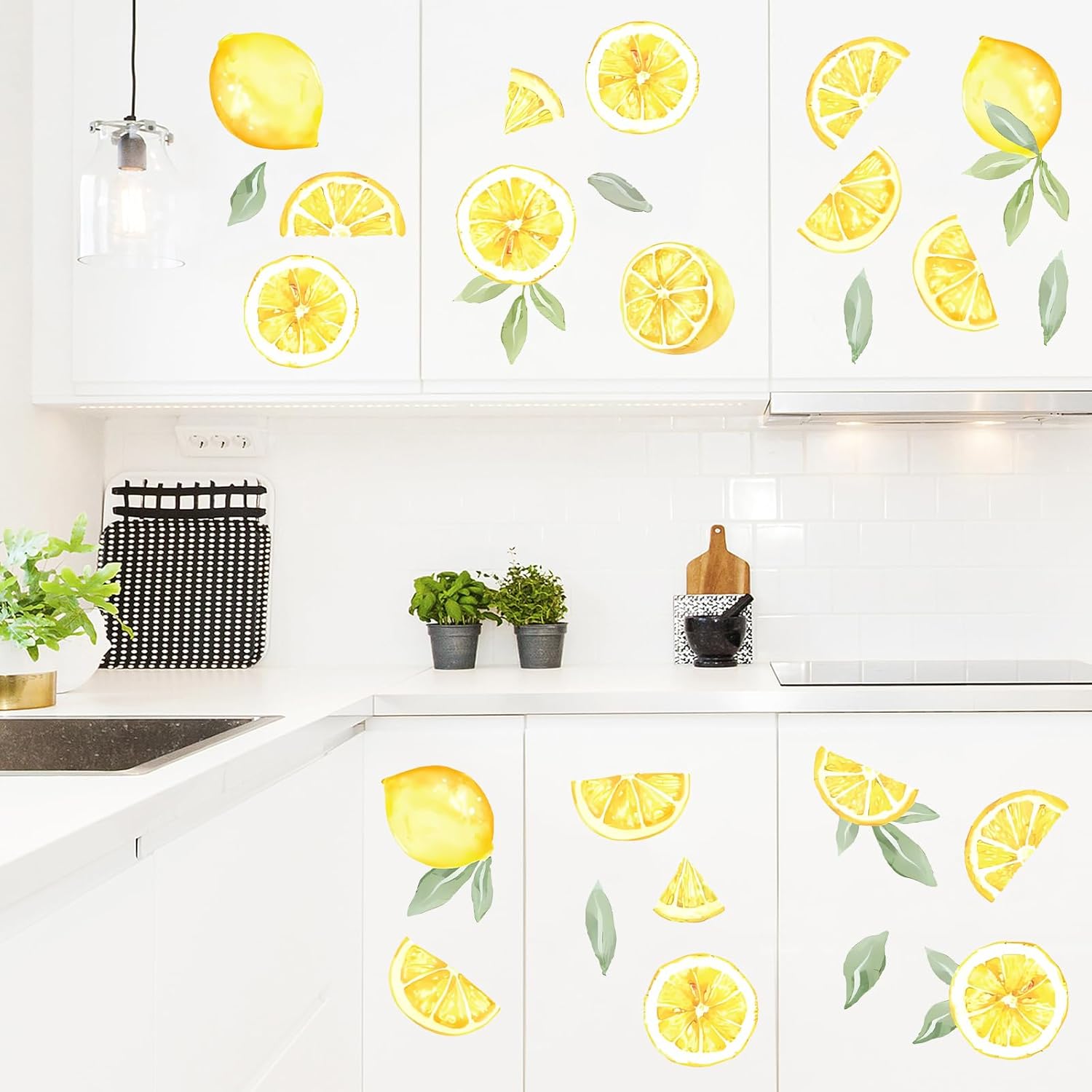 112 Pcs Lemon Stickers Wall Decor Summer Wall Decals Fruit Stickers Lemon Decor for Kitchen Bathroom Home Classroom Summer Farmhouse Party Decorations