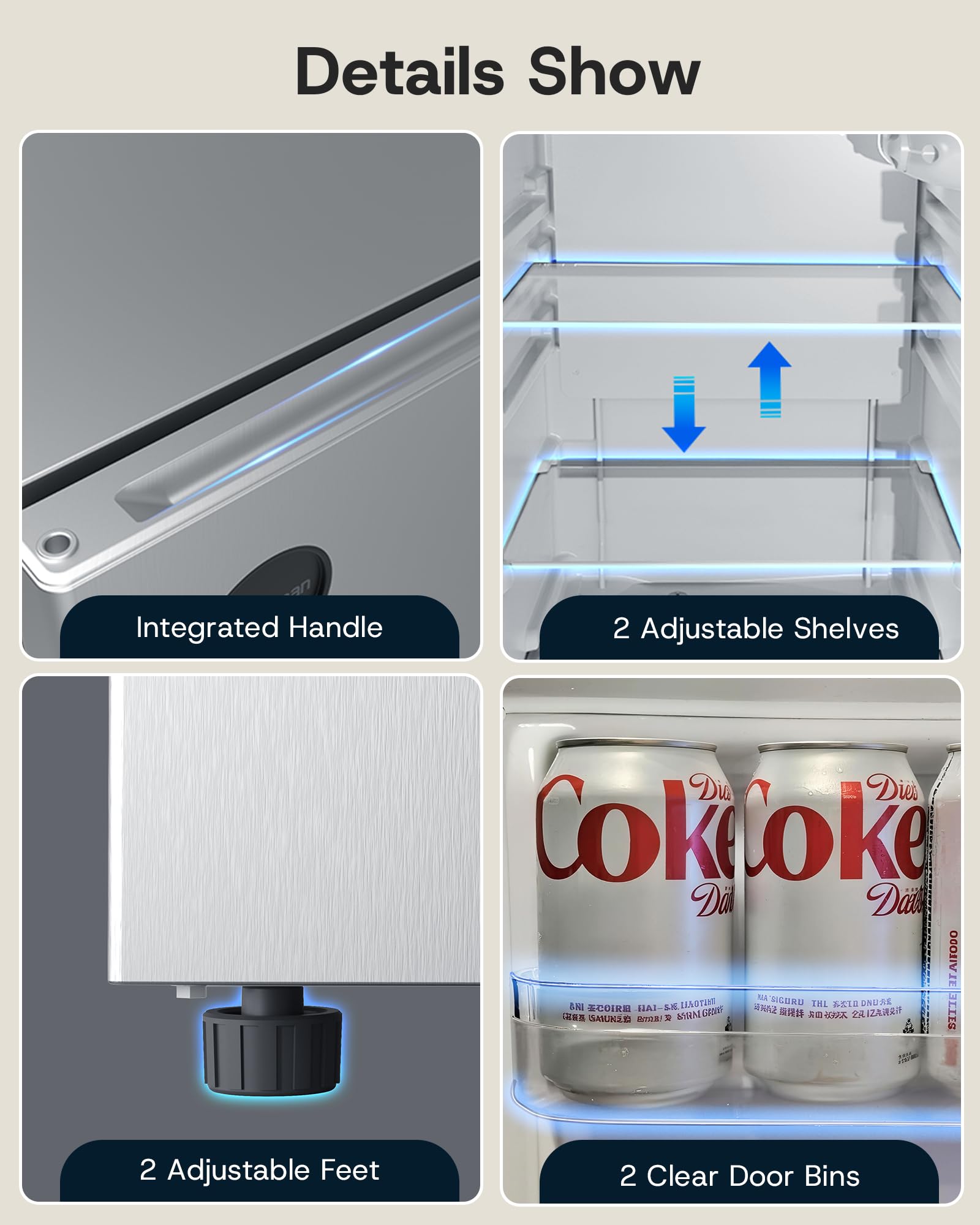 Upstreman 2.5 Cu.Ft All-Refrigerator Mini Fridge, Single Door Small Refrigerator, Dorm Fridge with 7 Adjustable Thermostat, Compact Refrigerator for Office, Bedroom or Dorm, Silver-CR26 - 5