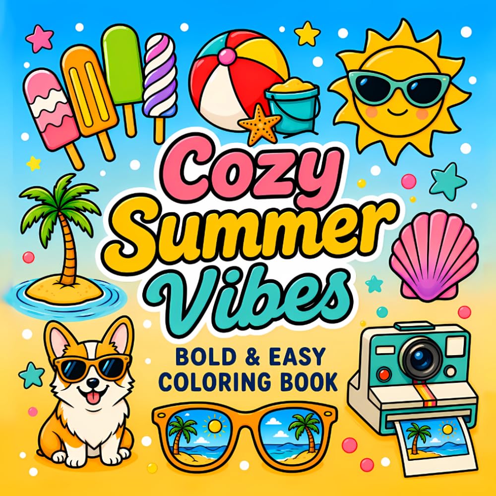 COZY SUMMER VIBES - 50 BOLD & EASY SUMMER COLORING PAGES FOR KIDS, TEENS & ADULTS