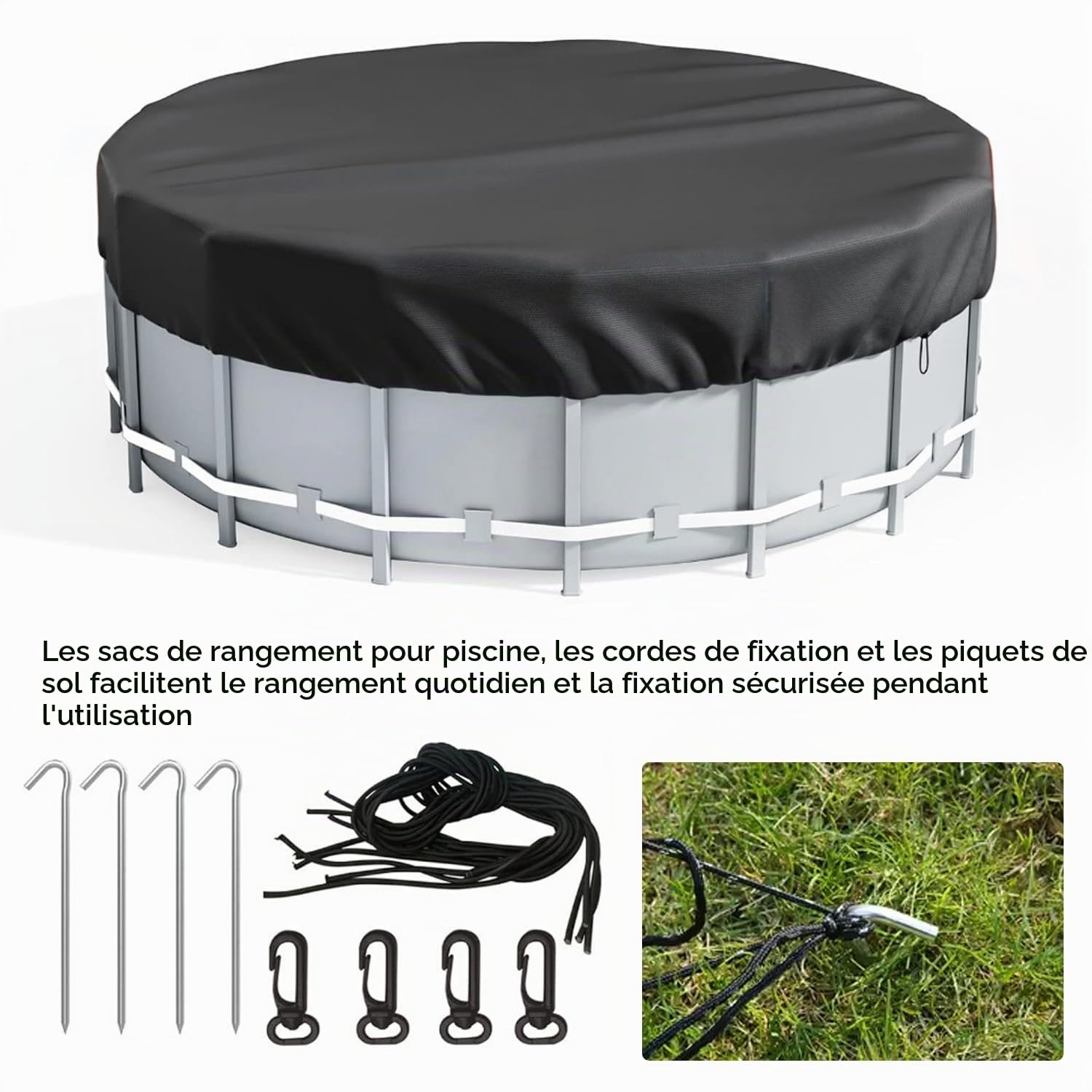 Couverture de Piscine Ronde bâche Protection,310cm, Noir
