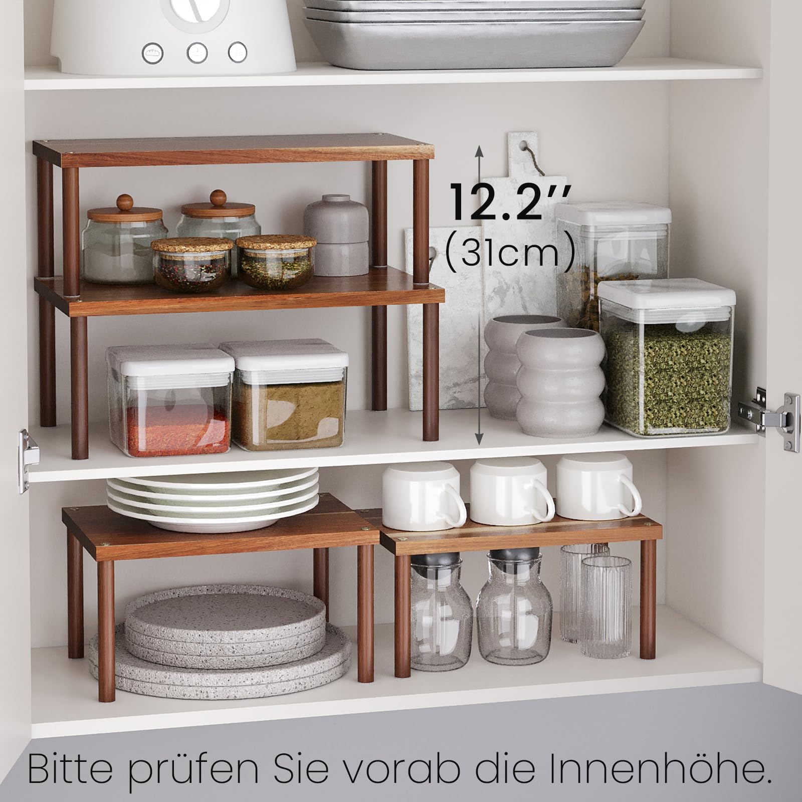 Fibogollo Gewürzregal Akazienholz 2er Set groß ausziehbar stapelbar