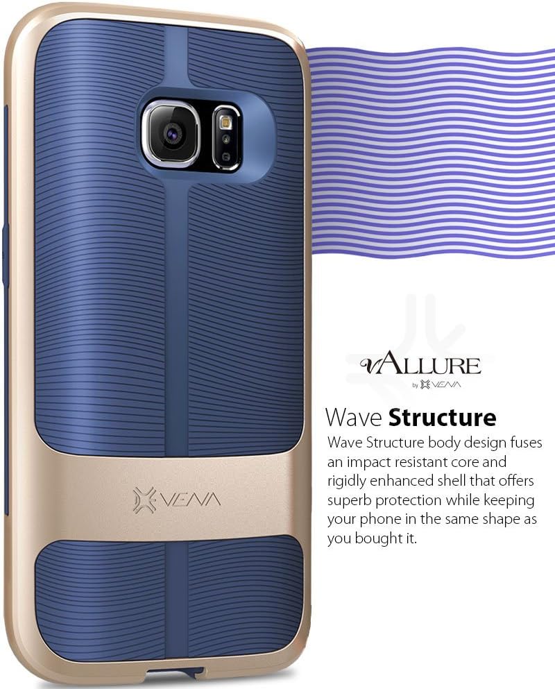 Galaxy S7 Case, Vena vAllure Wave Texture, Bumper Frame, Drop Protection CornerGuard ShockProof, Strong Grip, Slim Hybrid Cover for Samsung Galaxy S7 (Gold/ Navy Blue)