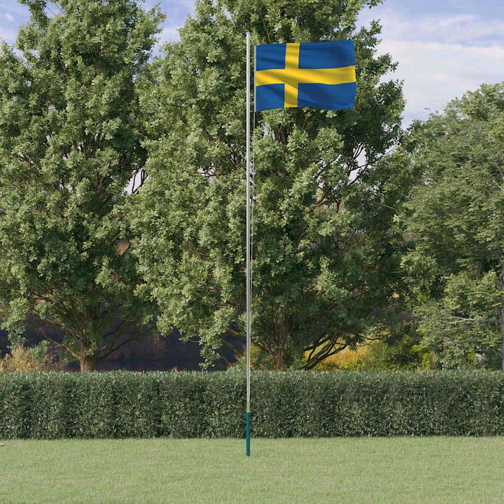 Drapeau de la Suède avec mât de 6,08 m pour pavoiser votre extérieur
