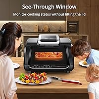 Vista 3 de Combo de parrilla/plancha para interiores con ventana de visión, parrilla eléctrica inteligente 7 en 1 sin humo con freidora de aire, hornear, asar