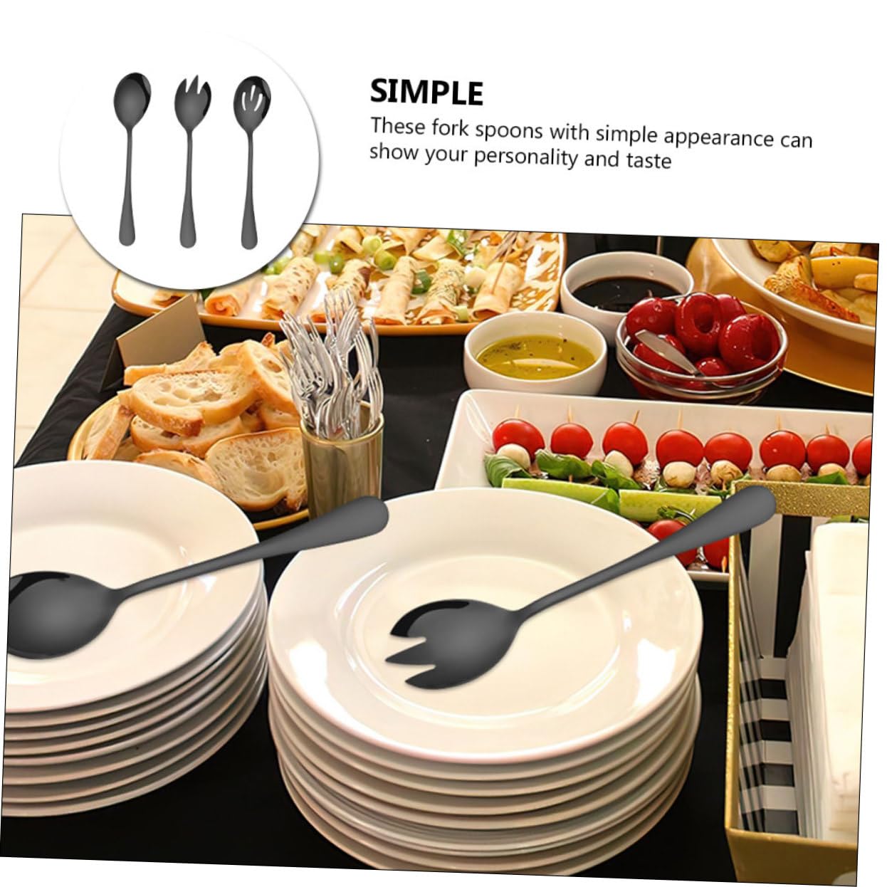 FUNOMOCYA 1 Set Stainless Steel Salad Spoon Salad Salad Mixer Buffet Dishes Cutlery Chef Spoons Salad Serving Utensil Salad Hands Salad Tongs Spaghetti Server Pasta Salad Dinner Black