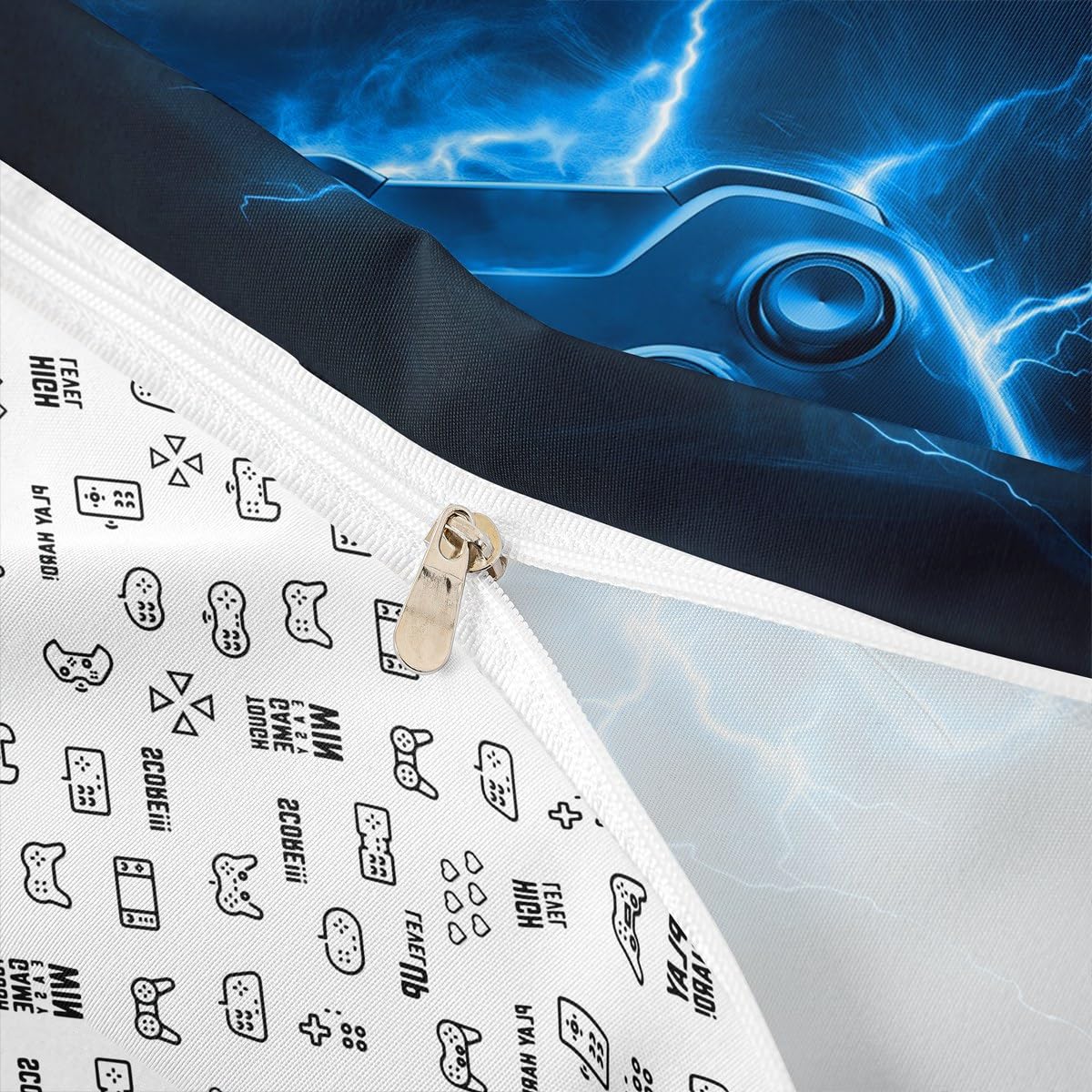 Manfei Juego de funda de edredón azul Super King, juego de ropa de cama moderno de 3 piezas, funda de edredón con diseño de mando de videojuegos, decoración de habitación de niños y adolescentes
