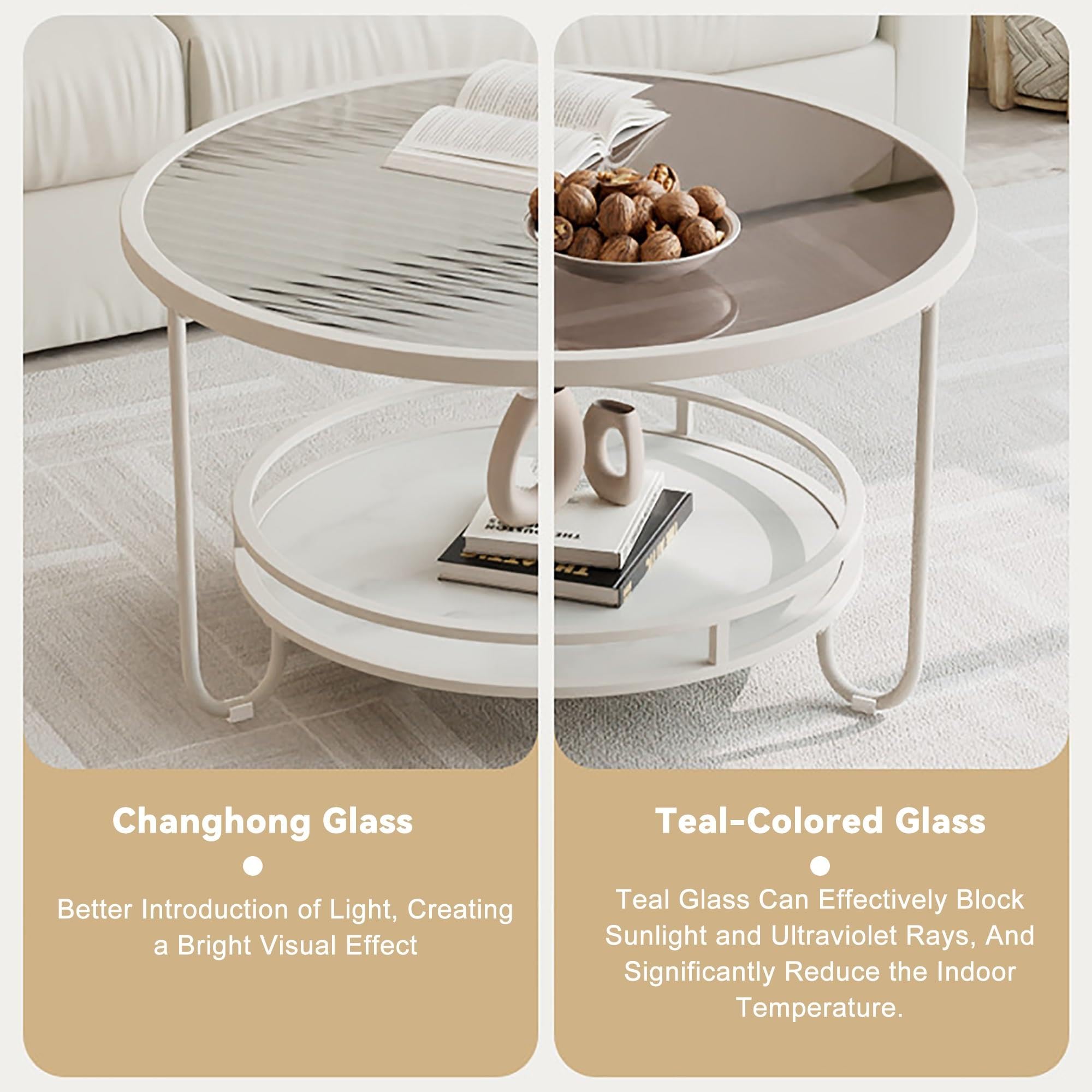 Couchtisch Glas Rund 2 Etagen, Wohnzimmertisch Glasplatte 80cm