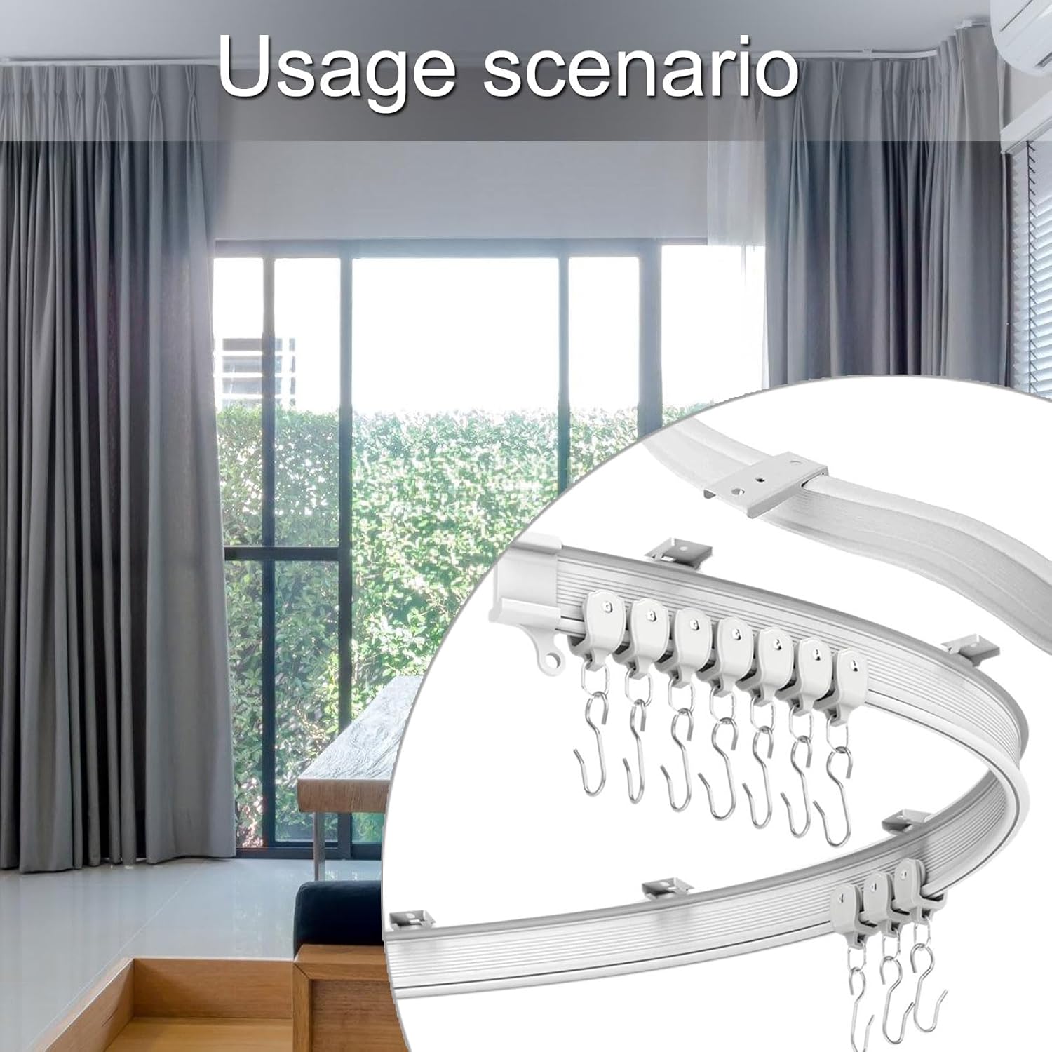 Bendable Ceiling Curtain Track Kits 3Meter White Flexible Rails With Rollers Metal Hook For Drapery Hanging