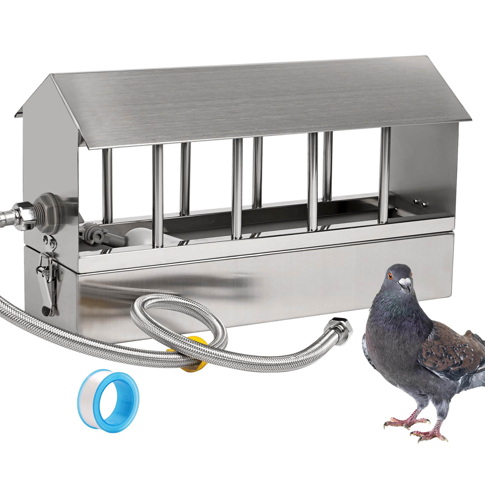 Bebedero Para Palomas, Bebedero AutomáTico de Acero Inoxidable Para Aves de Corral Con VáLvula de Flotador de 1/2 Pulgada, Comedero Para Codornices, Pollos, Patos, Gansos