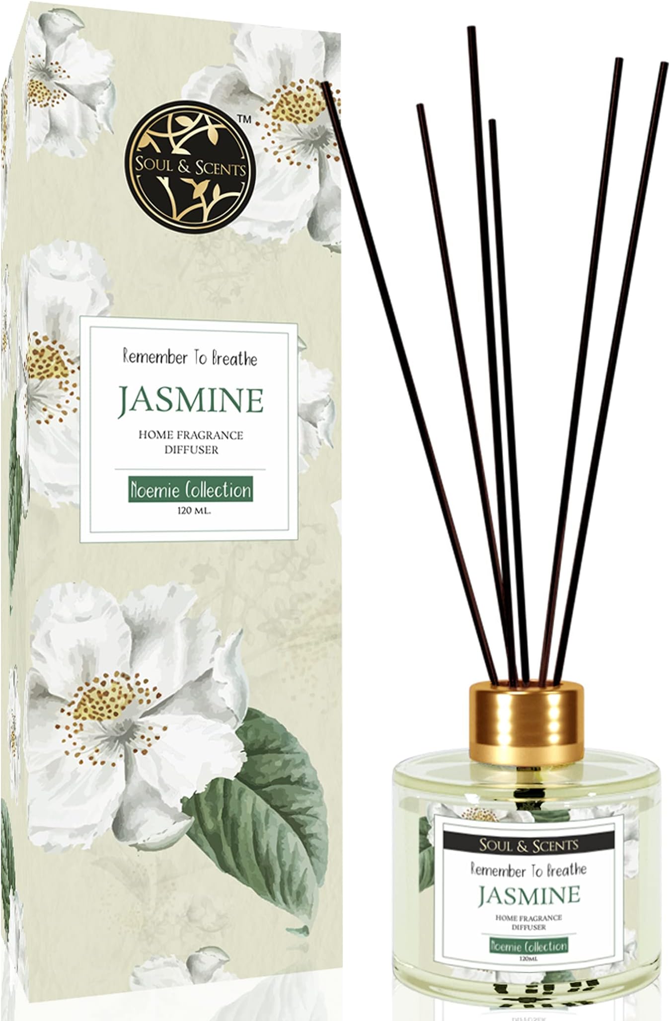 Jasmine Scented 4.06 oz (120ml) Reed Diffuser Set with 6 Fiber Sticks for Room Decor | Home Fragrance Reed Diffuser | Air Freshners for Home